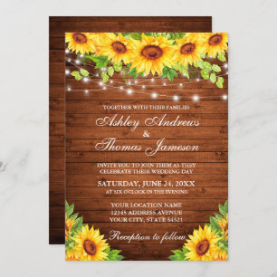 Invitación Rustic Sunflower Floral Wood String Lights