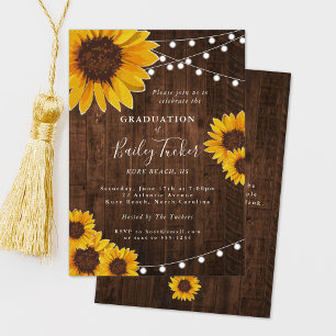 Invitación Rustic Sunflower Graduation Party String Lights