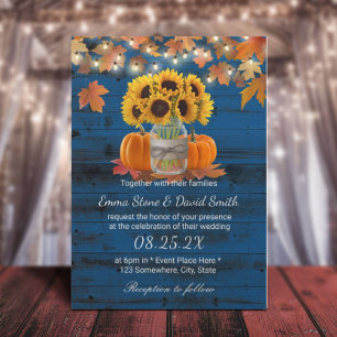 Invitación Rustic Sunflower Jar Pumpkins Naval Boda de otoño