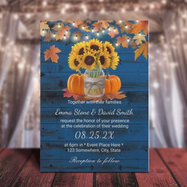 Invitación Rustic Sunflower Jar Pumpkins Naval Boda de otoño (Subido por el creador)