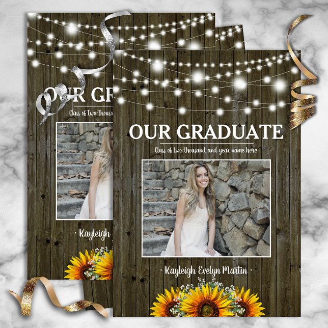Invitación Rustic Sunflower Photo Template Graduation Party (Subido por el creador)
