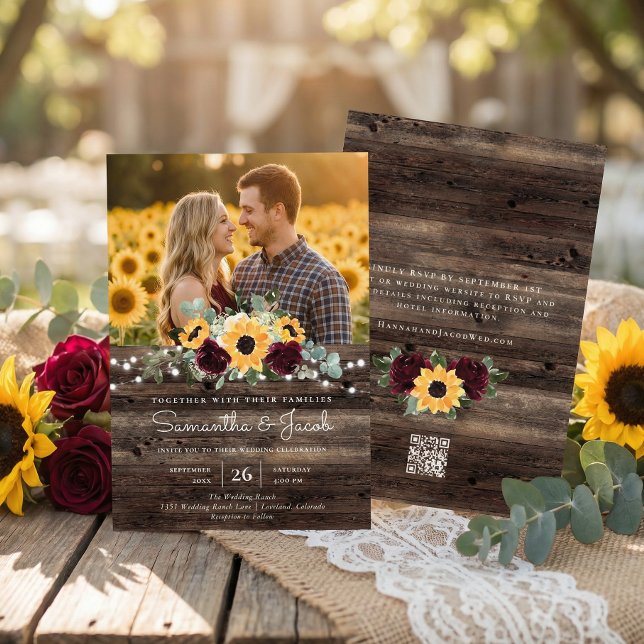 Invitación Rustic Sunflower QR Code RSVP Wedding (Subido por el creador)