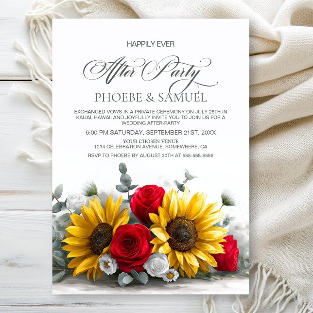 Invitación Rustic Sunflower Red Rose Wedding After Party (Subido por el creador)