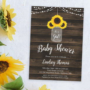 Invitación Rustic Sunflower String ilumina a Chica Baby Showe