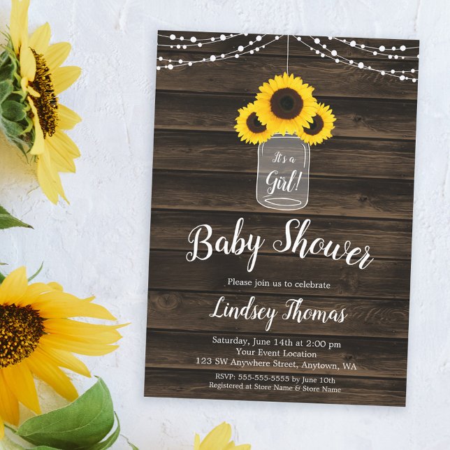 Invitación Rustic Sunflower String ilumina a Chica Baby Showe (Subido por el creador)