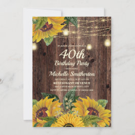 Invitación Rustic Sunflower String ilumina el 40 aniversario