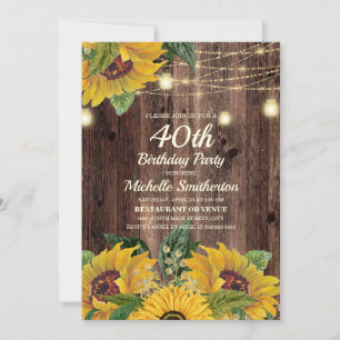 Invitación Rustic Sunflower String ilumina el 40 aniversario