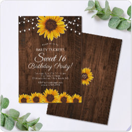 Invitación Rustic Sunflower Sweet 16 Birthday String Lights