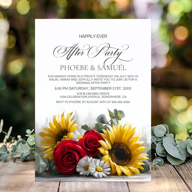 Invitación Rustic Sunflowers and Roses Wedding After Party (Subido por el creador)