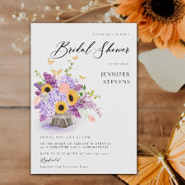 Invitación Rustic Sunflowers Butterflies Moderna Ducha Bridal
