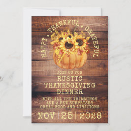 Invitación Rustic Sunflowers Cena de Acción de Gracias con ca