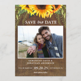 Invitación Rustic Sunflowers Classic Photo Save the Date