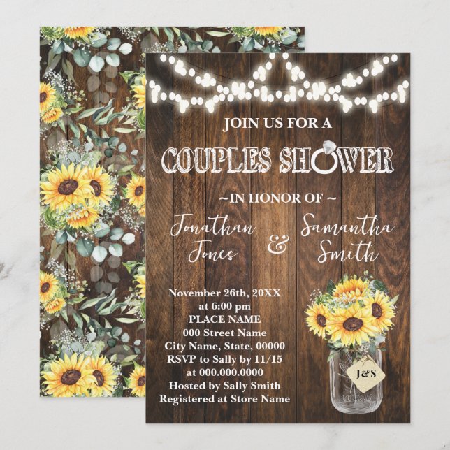 Invitación Rustic Sunflowers Couples Wedding Shower  (Anverso / Reverso)