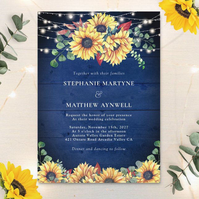 Invitación Rustic Sunflowers ilumina a Boda de la Marina de M (Subido por el creador)
