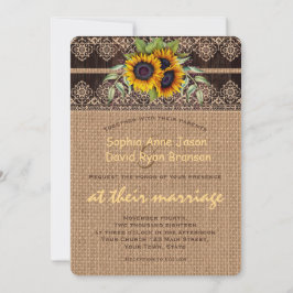 Invitación Rustic Sunflowers Lace Burlap Wood Wedding