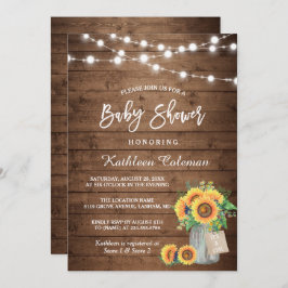 Invitación Rustic Sunflowers Mason Jar Lights Baby Shower