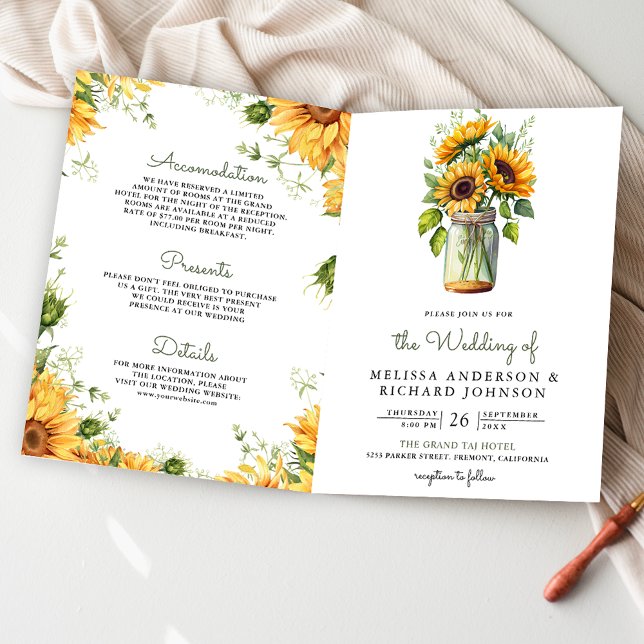 Invitación Rustic Sunflowers Mason Jar QR Code Wedding (Subido por el creador)
