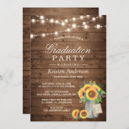 Invitación Rustic Sunflowers String ilumina la fiesta de grad
