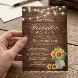 Invitación Rustic Sunflowers String ilumina la fiesta de grad