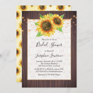 Invitación Rustic Sunflowers String Lights Lace Bridal Shower