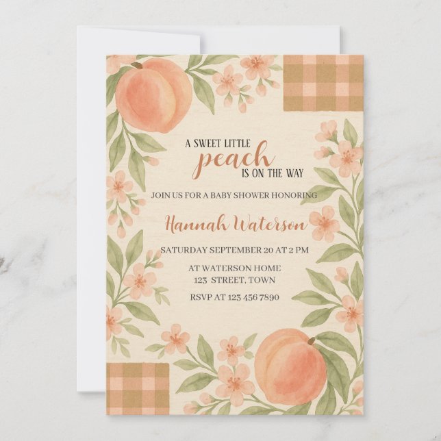 Invitación Rustic Sweet Little Peach Baby Shower  (Anverso)