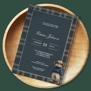 Invitación Rustic Tartan Bear Baby Shower