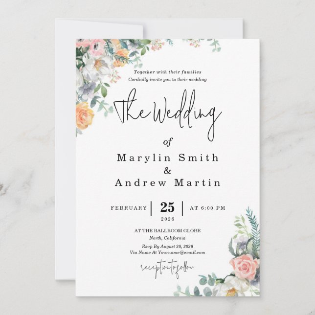 Invitación Rustic Terracotta and Orange Autumn Floral wedding (Anverso)