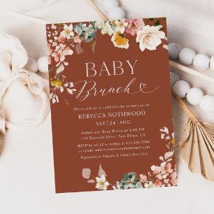 Invitación Rustic Terracotta Fall Floral Baby Shower