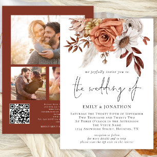 Invitación Rustic Terracotta Fall Florines 3 fotos Boda QR