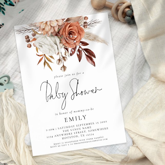 Invitación Rustic Terracotta Florals Baby Shower (Subido por el creador)