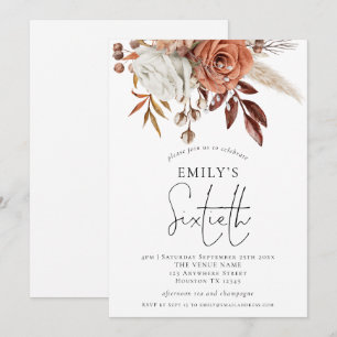 Invitación Rustic Terracotta Florals Fiesta de los 60º cumple