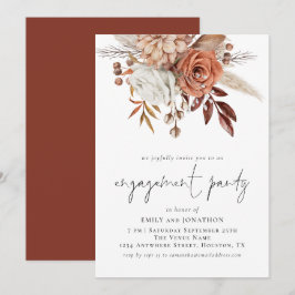 Invitación Rustic Terracotta Florals Script Engagement Party