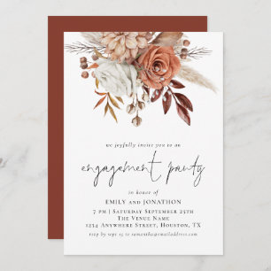 Invitación Rustic Terracotta Florals Script Engagement Party