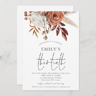 Invitación Rustic Terracotta Florals Trigésimo Fiesta de Cump