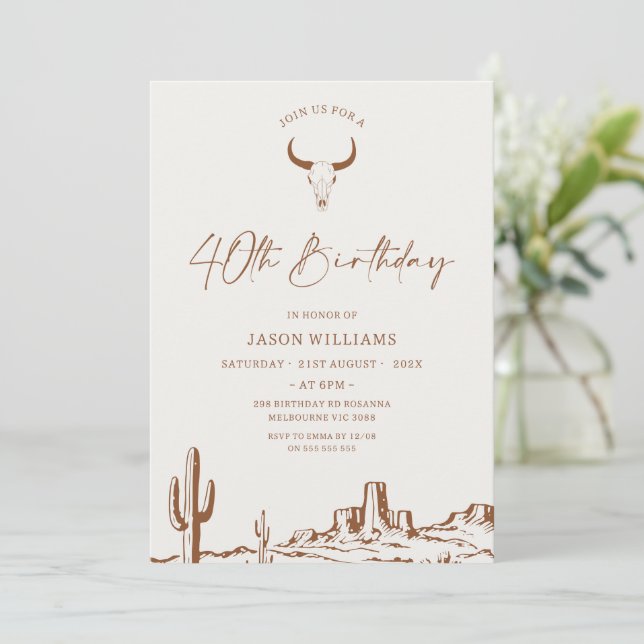 Invitación Rustic Terracotta Western 40 cumpleaños (Anverso de pie)