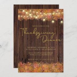 Invitación Rustic Thanksending Autumn String Lights Wood