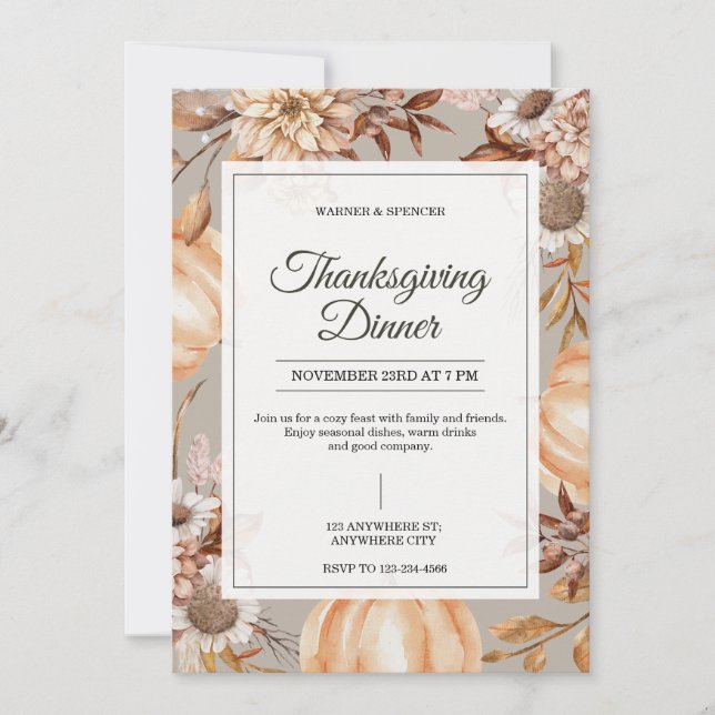 Invitación Rustic Thanksgiving Dinner Invitation (Anverso)
