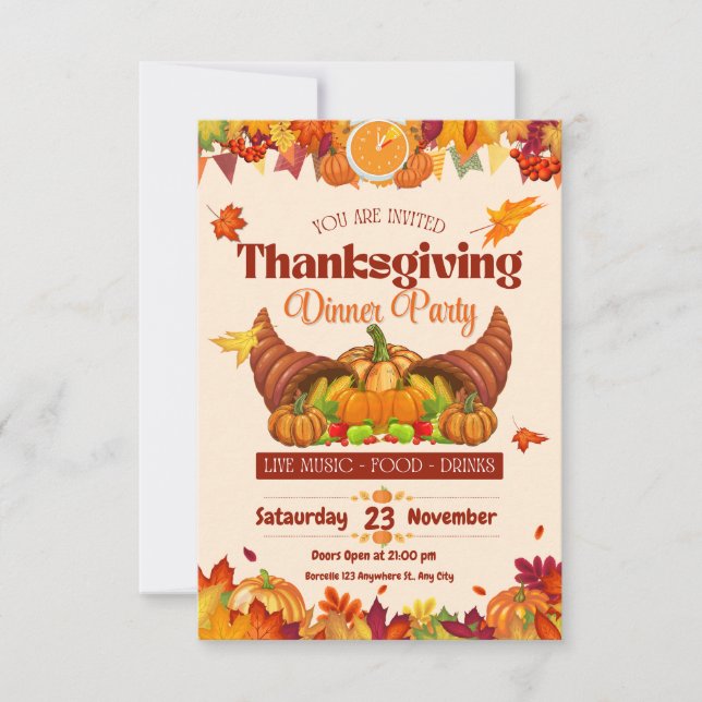 Invitación Rustic Thanksgiving Dinner Invitation Fall Party  (Anverso)