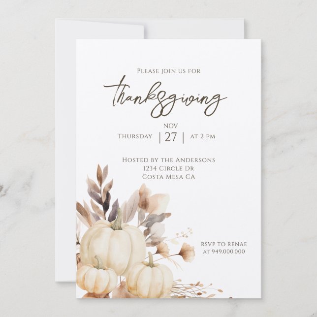 Invitación Rustic Thanksgiving Dinner Pumpkin  (Anverso)