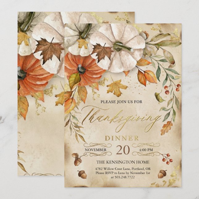 Invitación Rustic Thanksgiving Dinner Pumpkin Invitation (Anverso / Reverso)