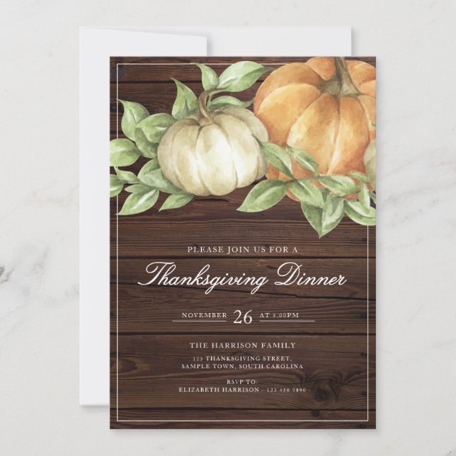 Invitación Rustic Thanksgiving Pumpkin Dinner (Anverso)