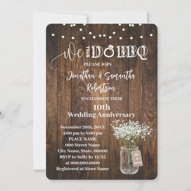 Invitación Rustic Todavía hacemos el aniversario de Boda BBQ (Anverso)