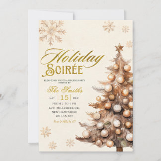 Invitación Rustic Tree Snowflake Christmas Holiday Soiree