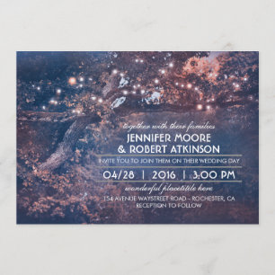 Invitación Rustic Tree String ilumina Forest Blue Boda