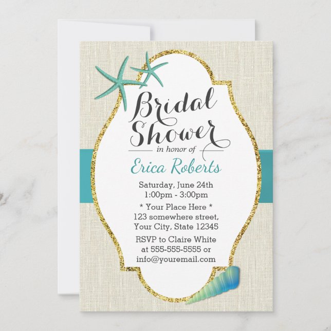 Invitación Rustic Turquoise Beach Seasheles Bridal Shower (Anverso)