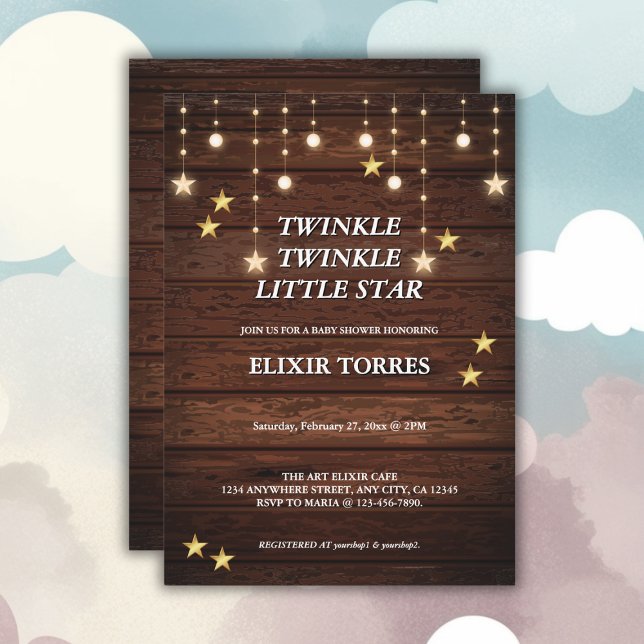 Invitación Rustic Twinkle Twinkle Little Star Baby Shower (Subido por el creador)
