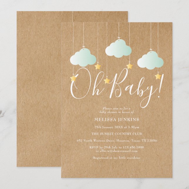 Invitación Rustic Twinkle Twinkle Oh Baby Baby Shower (Anverso / Reverso)