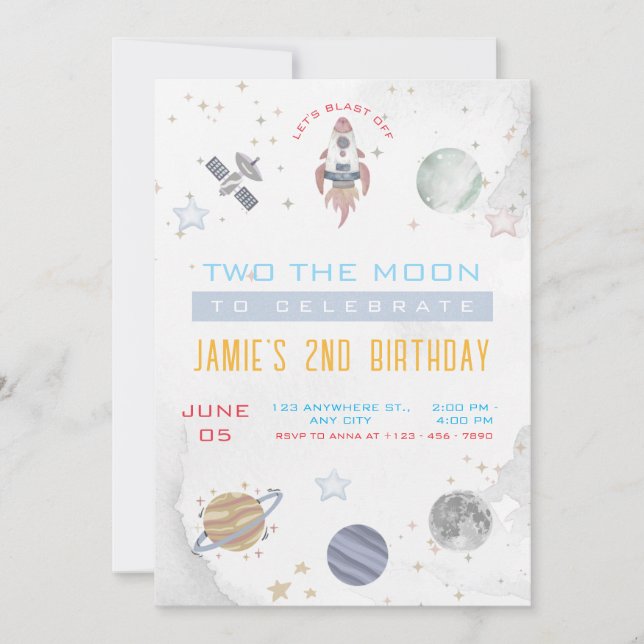Invitación Rustic Two the Moon Outer Space Birday Party (Anverso)