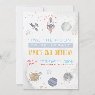 Invitación Rustic Two the Moon Outer Space Birday Party