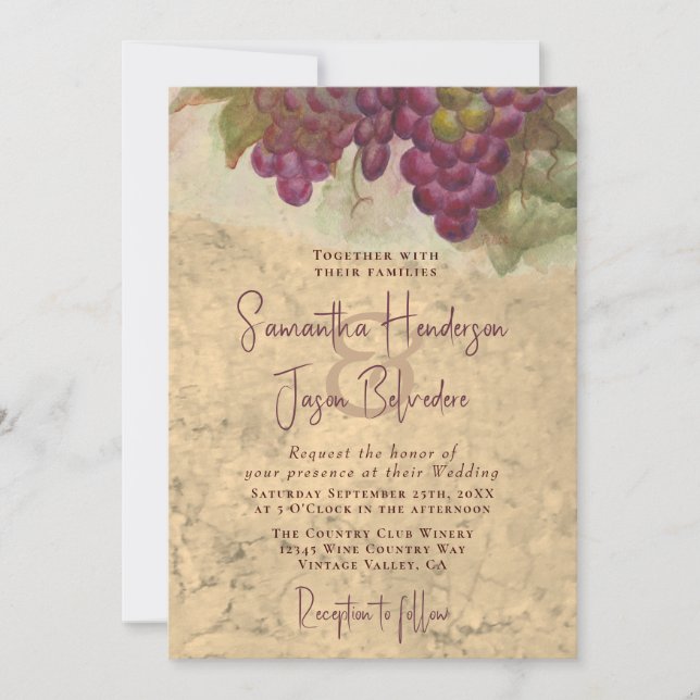Invitación Rustic Vineyard Watercolor Elegant Wedding (Anverso)
